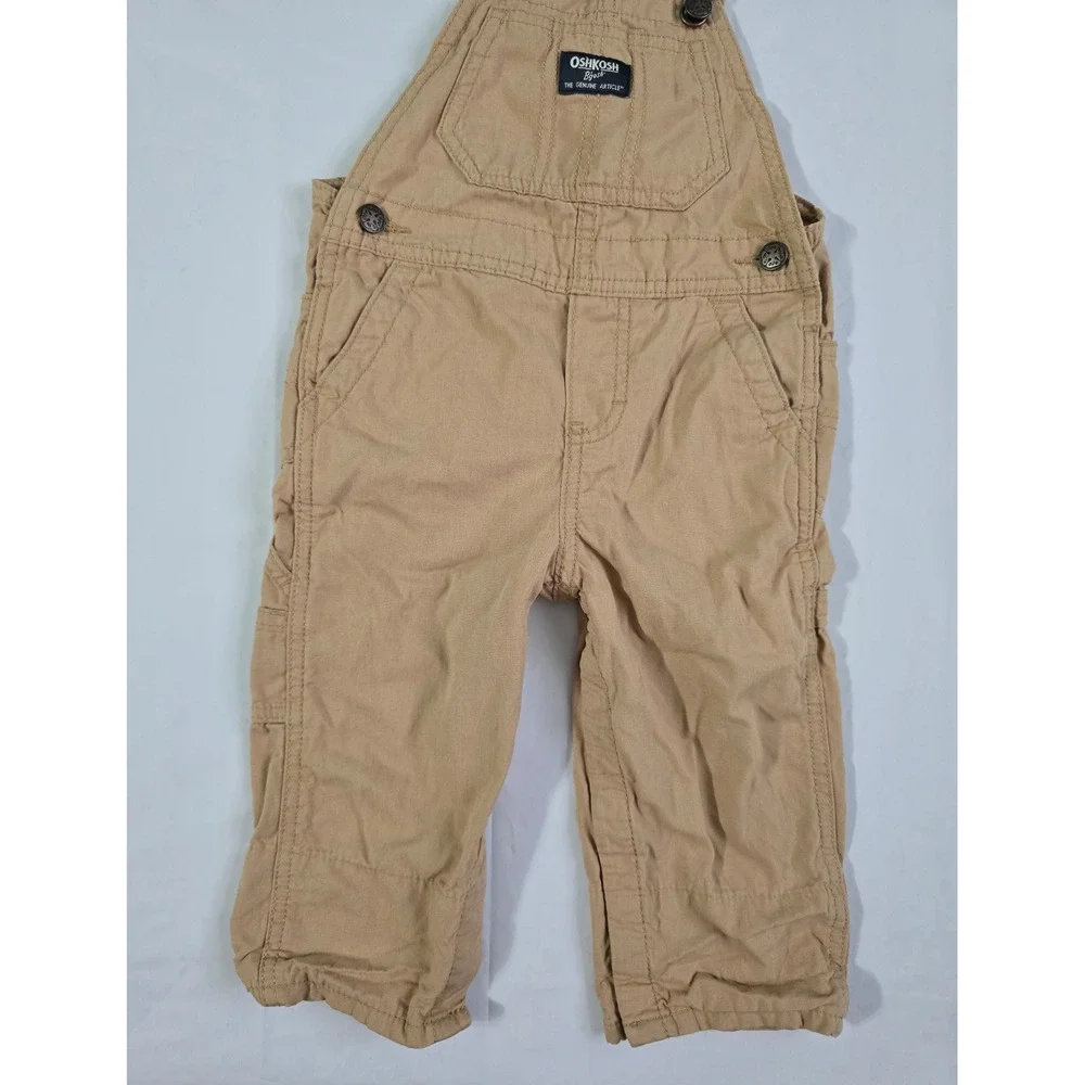 OshKosh Bgosh Toddler Boys Khaki Canvas Overalls Tan 18M 1T273010